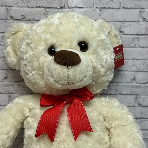 Holiday Home Cream Teddy Bear Plush Wavy Fur Red Bow Toy Network 2009 w/ Tag - Picture 2 of 14